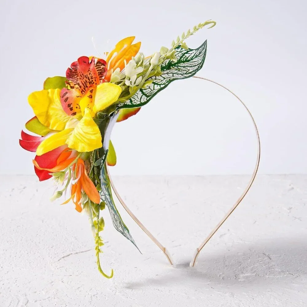 Hawaiian Orchid Flower Crown Tropical Lei Hair Accessory for Women Girls